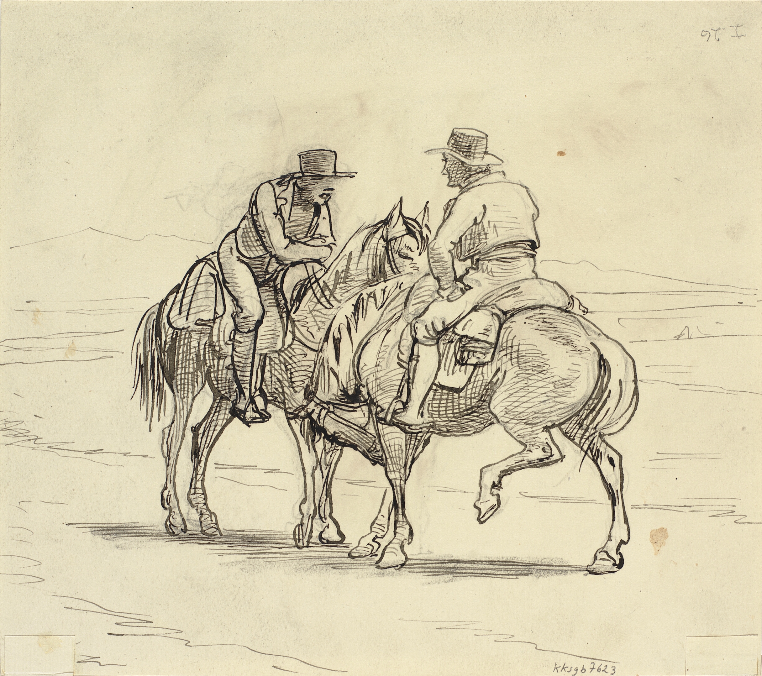 To ryttere konverserer hinanden i italiensk landskab